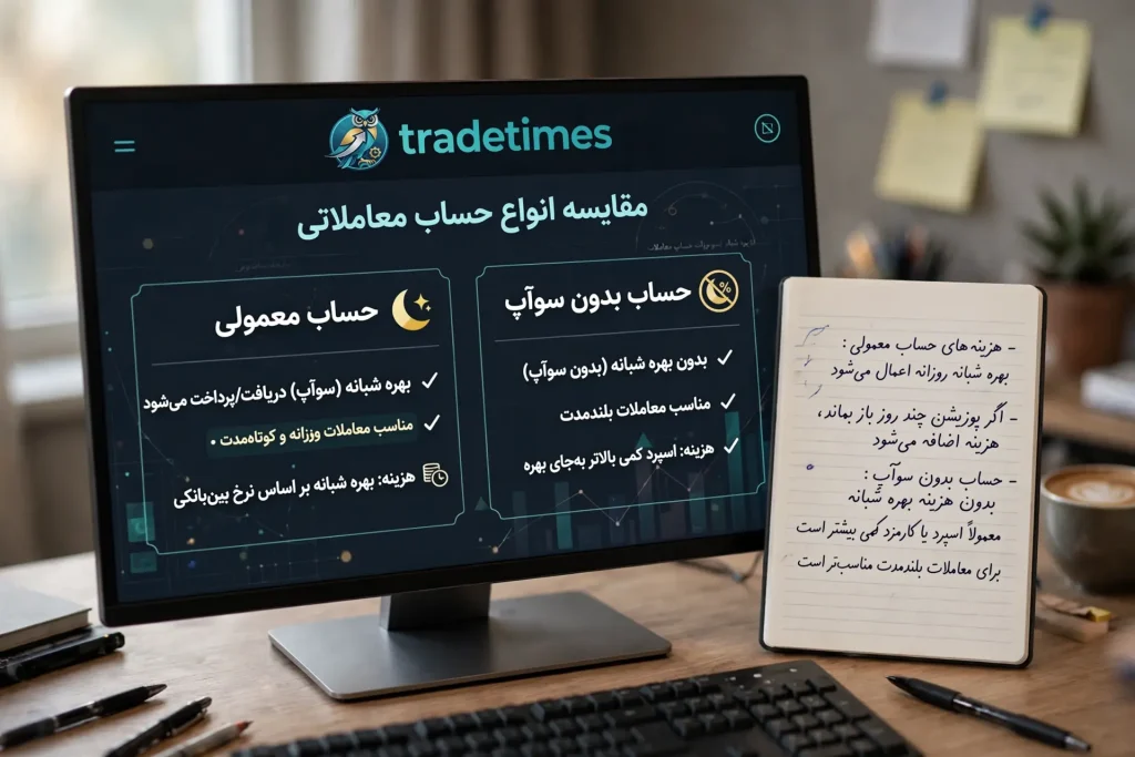 مقایسه حساب معمولی و حساب اسلامی یا بدون سوآپ در فارکس